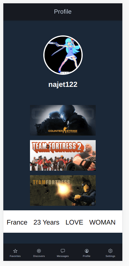 Profil utilisateur de l’application Steamer – projet de développement mobile