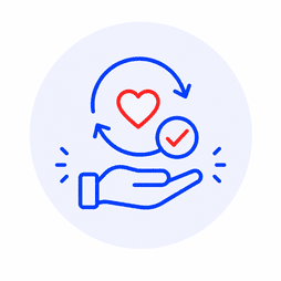 main avec un cœur illustrant l’accompagnement et le suivi tout au long de la création d’un site internet