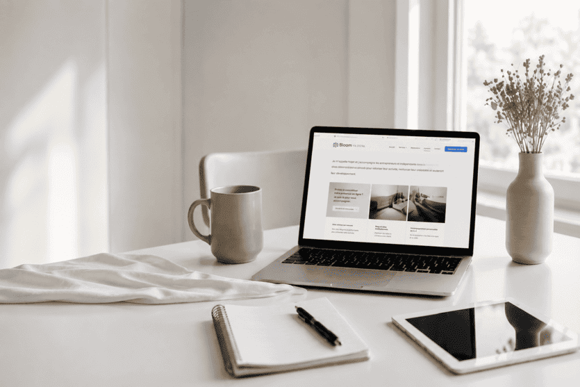 bureau professionnel illustrant la création de sites internet pour entrepreneurs et artisans