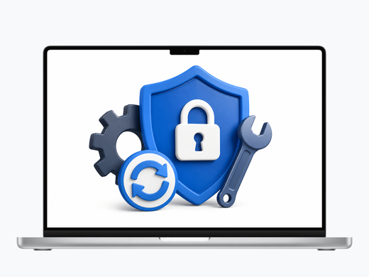 illustration de maintenance et sécurité d’un site internet avec outils techniques et bouclier sur écran d’ordinateur
