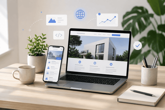 Construire une présence en ligne qui attire des clients bureau de travail représentant la construction d’une présence en ligne et la création de sites internet professionnels