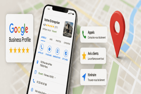 Fiche Google Business Profile affichée sur Google Maps pour améliorer la visibilité locale et trouver des clients.