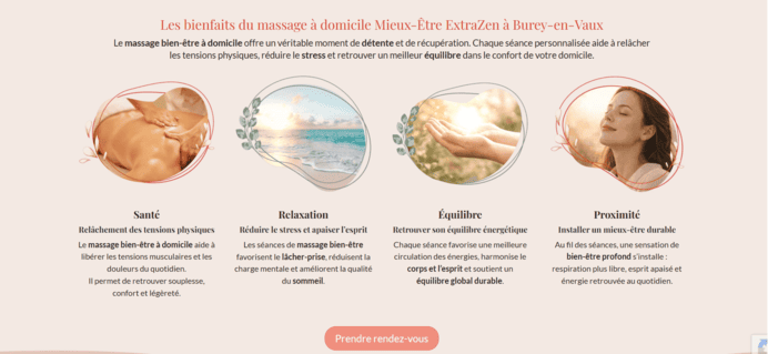 site vitrine massage bien-être à domicile présentation bienfaits