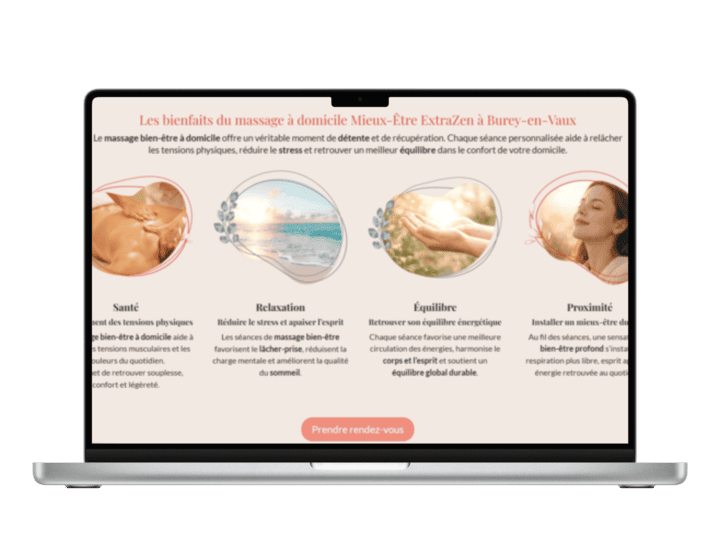 Ordinateur portable affichant un site internet modernisé après une refonte avec un design plus clair et professionnel pour une praticienne en massage à domicile