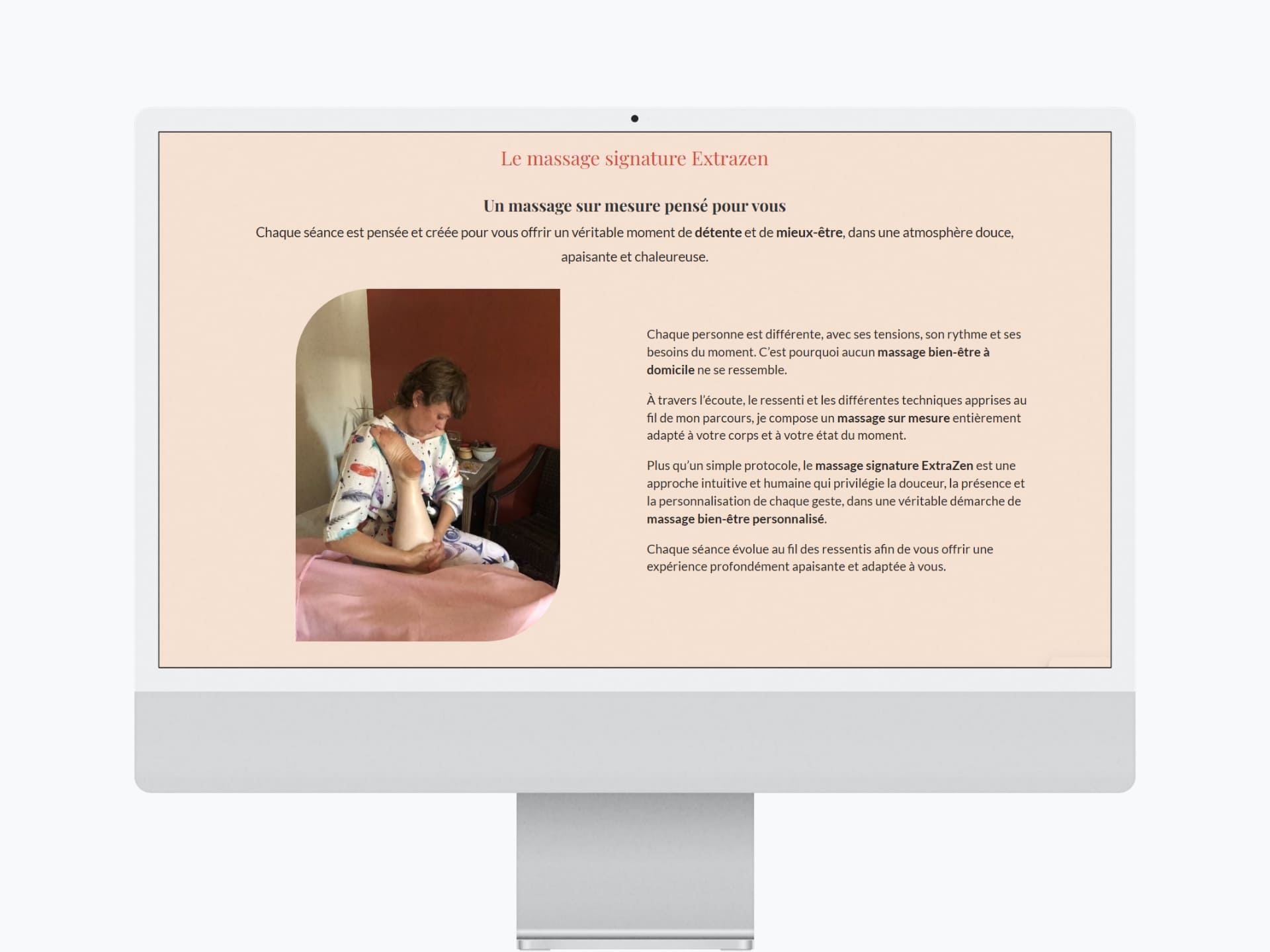 Praticienne en massage bien-être à domicile refonte site internet après optimisation refonte site internet massage bien-être à domicile client soin dos site vitrine après amélioration